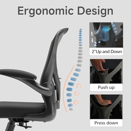 Image of Ergonomic Office Desk Chair High Back Mesh Computer Chair | 360 Swivel Adjustable Lumbar Support & Flip-Up Armrests capacity 300 lbs capacity