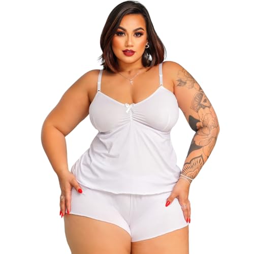Short Doll Plus Size Liganete Liso Laura (Azul marinho, 48)