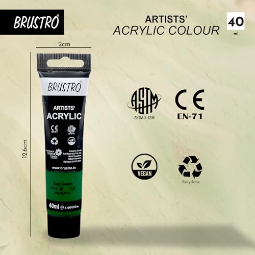 Image of BRUSTRO Artists Acrylic Paint Tube | 40ml, Sap Green (Pack of 2)|Non-Toxic, Water Based, Inter Mixable, Ideal for Painting, Textured Effects on Canvas, Paper, Fine Art Student and Professionals
