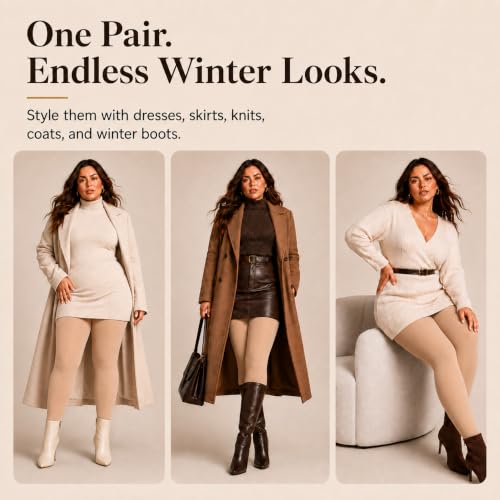 Image of DancMolly Plus Size Fleece Lined Tights Winter Warm Womens Tights, High Waisted Opaque Pantyhose
