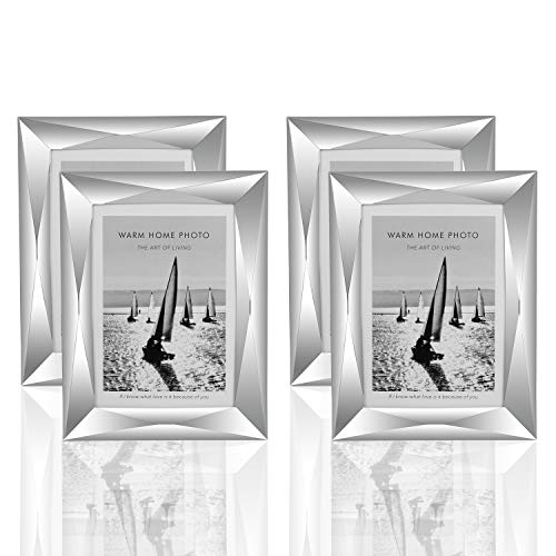 SweetLF 6x4 Photo Frames, Silver Plated Metal Picture Frame with HD Plexiglas for Freestanding and Wall Mountable, Pack of 4 Piece