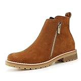 chelsea boots damen echtleder schwarz Farbe braun Hawkwell Damen Stiefeletten aus Wildleder mit niedrigem Absatz und Reißverschluss,bräunen Leder, EU 39