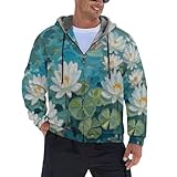 JSCWDET Hoodie Herren Sweatjacke,Teich Seerosenlandschaft Winter Warm Fleece Kapuzenpullover Mit...