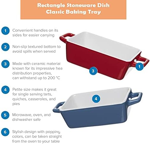 KHD Stoneware Dish - Lasagne Pan/Deep, Rectangular Baking Dish for Oven | Rectangle Casserole Dish| Ceramic Oven Proof Serving Dishes