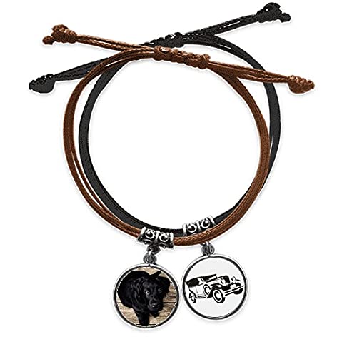 Chien animal noir nuit solitaire bracelet corde de main en cuir