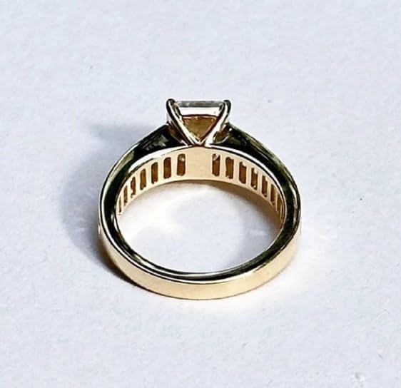 Vintage Art Deco 3 ct Emerald Cut Solitaire,14k Solid Yellow Gold Plated Ring,Channel Set Half Eternity Band,Baguette Cut Shoulders,Trend Setter.size 3-12. 6