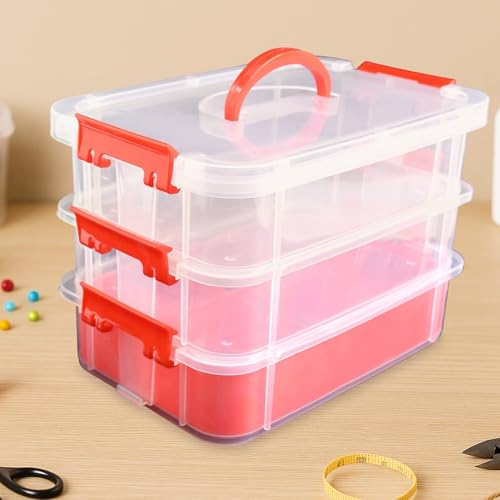 Image of Oblivion Storage Box and Organiser 1 Pc - Transparent 3 Layer Multipurpose Stackable Box with Handle - Durable & Modular with Secure Locking Clips for Stationery, Art Supplies, Craft Materials & Toys