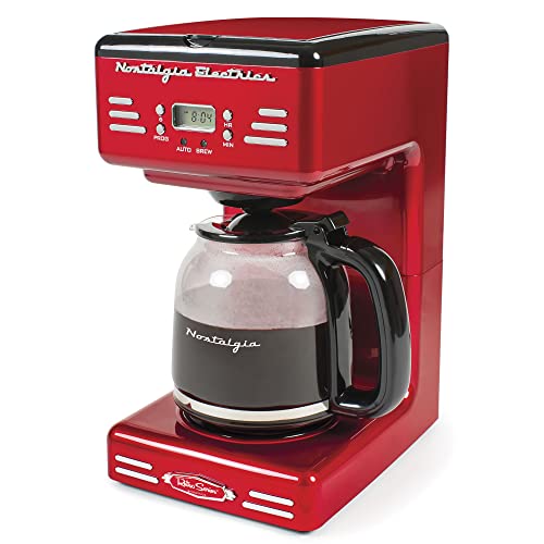 Nostalgia New & Improved 12-Cup Programmable Coffee Maker with LED Display, Automatic Shut-Off & Keep Warm, Pause-And-Serve Function, Includes Reusable Filter, Retro Red
