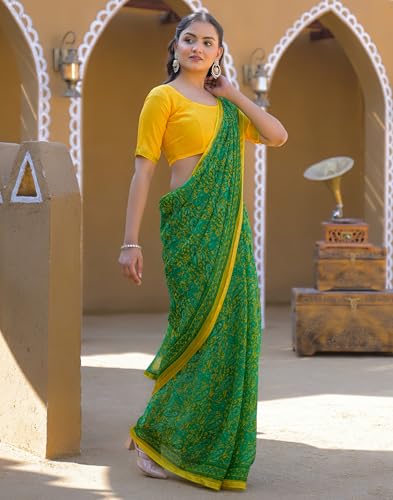 Image of SIRIL Women's Chiffon Printed Saree With Unstitched Blouse Piece
