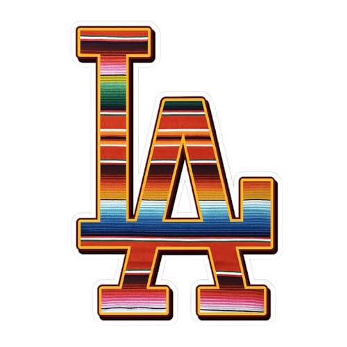 LA Dodgers Letters Vinyl Sticker Colorful Mexican Sarape Style Baseball Decal Waterproof and Durable Sport Fan Sticker for Laptops Car Windows Skateboards Notebooks Lockers (6 x 4)