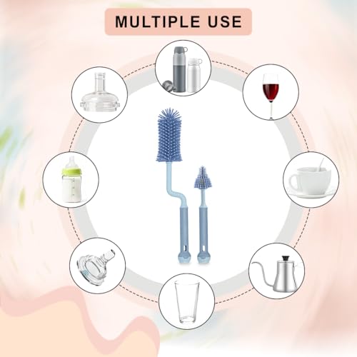 Image of TONY STARK Baby 360 Rotating Silicone Bottle Cleaning Brush & Nipple Cleaner - Ergonomic Handle, Flexible Bristles for Deep Cleaning Narrow & Wide Neck Feeding Bottles (Blue)