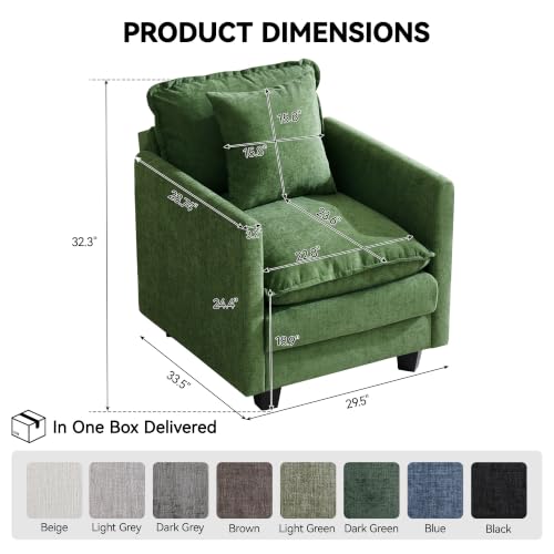 Image of 30'' Cloud Single Couch, Cloud Sofa with Throw Pillow, Modern 1 Seater Reading Chair with Deep Seat, Accent Chairs for Living Room, Bedroom, Small Apartment, Dark Green