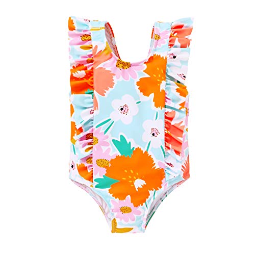 Newborn Baby Girl Ruffle Swimsuit Infant Toddler One Piece Floral Bikini Beach Bathing Swimwear Set (12-18 Months, Orange)