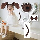SDXCJY 5-teiliges Welpenkostüm-Set, Dackel-Hunde-Set mit Welpenohren, Stirnband und Fliege, falscher Nasenschwanz, Handschuhe, Zubehör für Halloween und Mottoparty (braun)