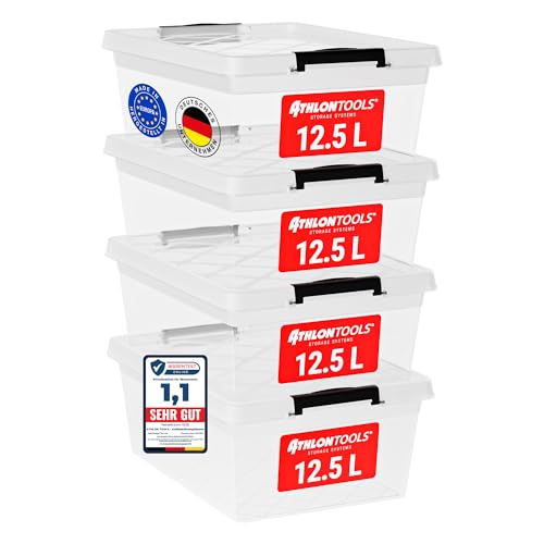 ATHLON TOOLS 4x 12.5 L Aufbewahrungsboxen mit Deckel, lebensmittelecht - Verschlussclips - 100{4205207eb76e70a911df8c783c8bff5d0f2a62422f9d259b24f6a808e562168e} Neumaterial Plastik-Box transparent - Kleiderboxen stapelbar… ATHLON TOOLS 4x 12.5 L Aufbewahrungsboxen mit Deckel, lebensmittelecht - Verschlussclips - 100{4205207eb76e70a911df8c783c8bff5d0f2a62422f9d259b24f6a808e562168e} Neumaterial Plastik-Box transparent - Kleiderboxen stapelbar…