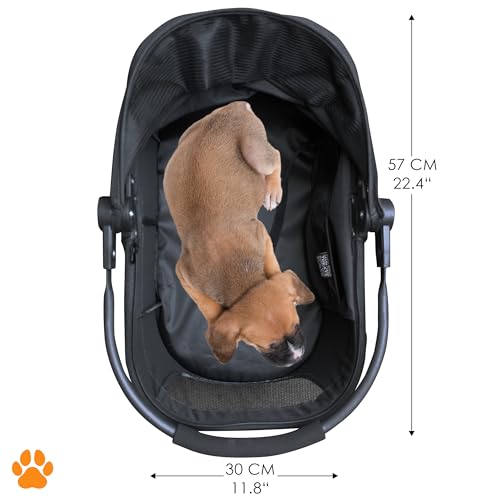 Modell CECE 2 in 1 Hundebuggy und Transportbox für Hunde | Faltbare Hundebox mit Extrakorb für Einkäufe oder Tierbedarf | Nutzung als Hundewagen oder sicherer Tragekorb – Schwarz-Melange