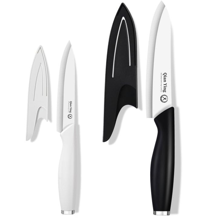 Ceramic Knife Set for Kitchen with Sheath: 100% Zirconia Pure Ceramic Sharp Blade Fruit Cutting...