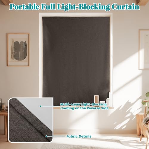 Image of 100% Blackout Self Adhesive Curtains- Stick on Curtains Shades Window Blinds Curtain No Rod Needed Easy to Hang Curtain, Use for Bedroom, Living Room, W46 x L60 inch, 1 Panel, Dark Brown