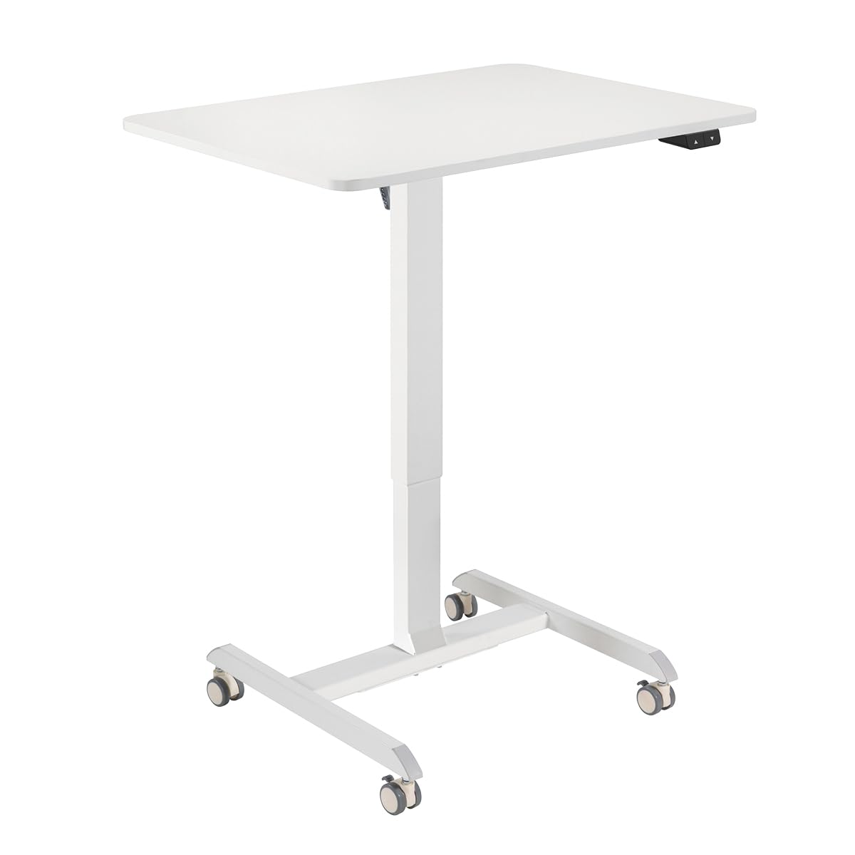Logilink Electric Adjustable & Rolling Sit/Stand Workstation in White, 2 of 4 Castors Lockable, 2 Button Control
