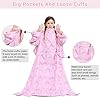 Viviland Kids Wearable Fleece Blanket with Sleeves & Foot Pocket Kids Snuggie Soft Blanket for Girls Hook & Loop 47" x 47" Inches (Pink Rainbow) #5