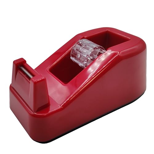 Raylu Paper® - Dispensador de cinta adhesiva para escritorio y oficina, Dispensador de Celo con Peso y Base antideslizante, Porta Celo para rollos de 33m (Rojo)