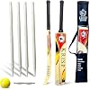 Cricket Bat Gift Set Wooden Cricket Bat Kit for Junior, Backyard Park Beach Indoor Outdoor Play Tennis Ball, Stumps, Bails, Carrying Bag Practice Cricket Match By Krisp Sports