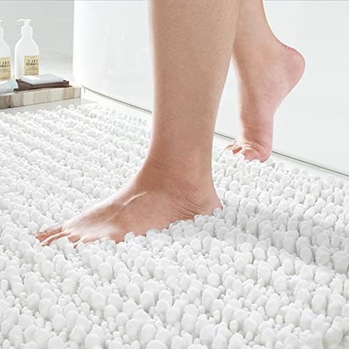 Yimobra Original Luxury Shaggy Bath Mat, 44.1 X 24 Inches, Soft and Cozy, Super Absorbent Water, Non-Slip, Machine-Washable, Thick Modern for Bathroom Bedroom, Bright White