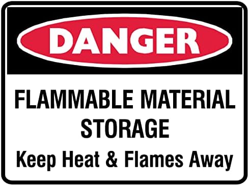 Danger Flammable Material Storage Keep Heat & Flames Away Sign PVC Waterproof Metallic Matte Finishing Sticker Safety Sign Signature (Factory Sign)
