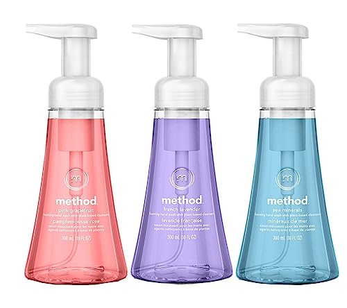 Method Foaming Hand Soap Trio, Moisturizing Hand Wash and Plant-Based Hand Cleanser, Pink Grapefruit, French Lavender, Sea Minerals, 10 Fluid Ounce (Variety Pack)