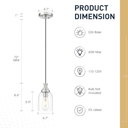 Image of zeyu Pendant Lights Kitchen Island, Modern Kitchen Pendant Lighting Over Island for Dining Room, Brushed Nickel Hanging Lights Fixtures with Clear Glass Shade, ZG33M1L BN