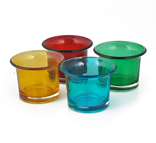 Image of Decorative Votive Glass Tealight Candle Holders Set of 4, Colorful T-Light Votives Holder, Diwali Decoration Items, Christmas Tealights, Ideal for Centerpiece & Festive Decor (Pack of 2)
