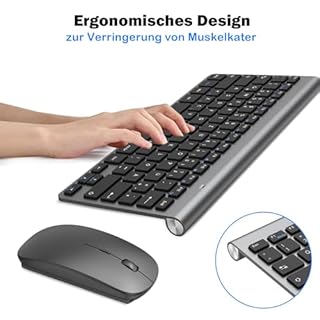 PINKCAT Kabelloses Tastatur Maus Set kabellos 2.4G Kabellose Kompakte Tastatur mit Funkmaus für Laptop, PC und Smart TV Deutsches QWERTZ Layout(Grau&Schwarz)