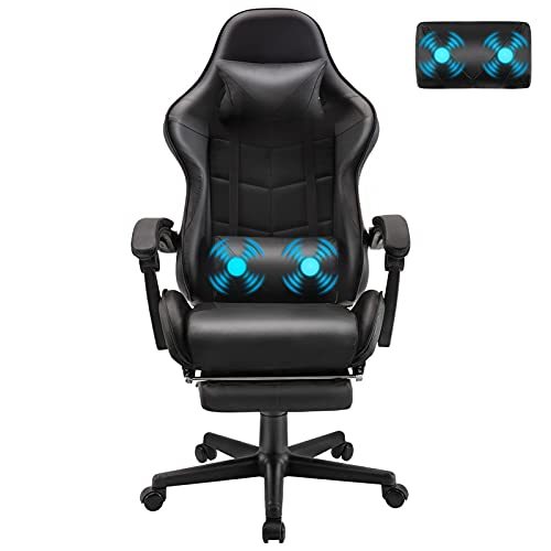 Sillas Gaming Soontrans Silla Gaming Masaje, Silla Gaming con Reposapiés Reposacabeza, Ergonómica, Cojín Lumbar de Masaje, Silla Gamer...