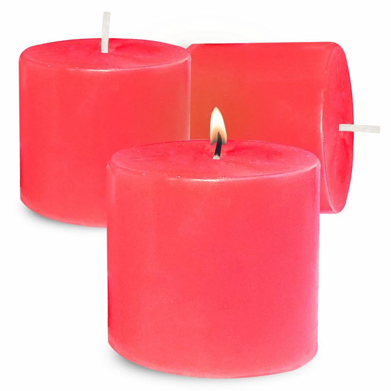 Pure Source India Paraffin Wax Scented Pillar Candles for Home Decor Smokeless & Dripless Candle (Rose - Red) Set of 3.