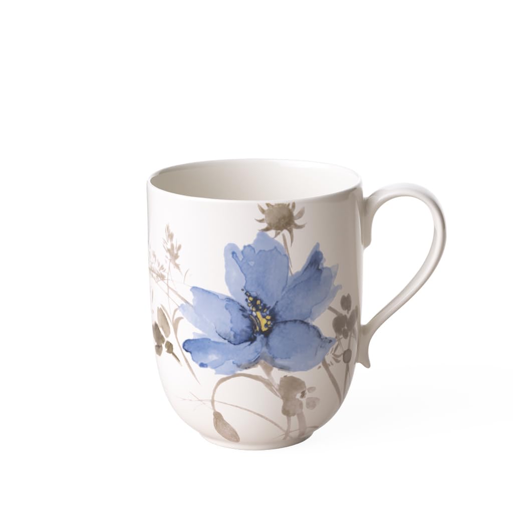 Villeroy & Boch - Kubek Mariefleur Gris Latte Macchiato, piękny kubek do kawy z fantazyjną dekoracją kwiatową z porcelany premium, 480 ml