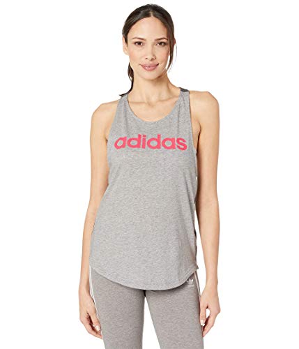 adidas Women's Essentials Linear Loose Fit Tank Top, Medium Grey Heather/Prism Pink, Small