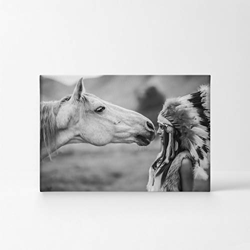 Smileartdesign Indian Wall Art Native American Woman Looks At White Horse Canvas Print Home Decor Decorative Artwork Living Room Bedroom Office Wall Decor Ready To Hang Made In Usa - 8X12 #TOP1