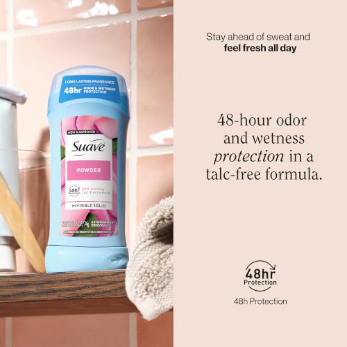 Image of Suave Antiperspirant Deodorant for Women, Powder 2-Pack - Anti-Staining Invisible Solid, Talc-Free, 2.6 Oz Ea