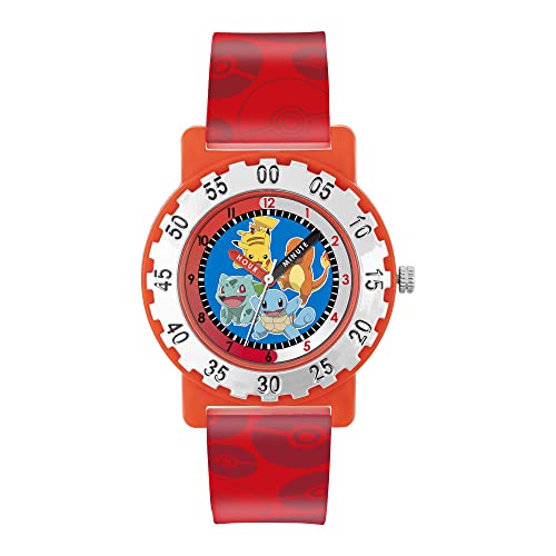 Pokemon POK4194 Montre à Quartz analogique avec Bracelet en Silicone pour garçon, Rouge, Sangle