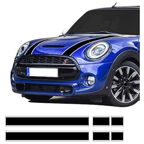 Car Styling Hood Bonnet Stripes Sticker Trunk Rear Engine Cover Vinyl Decal Stickers for Mini Cooper R56 R57 F55 F56 Accessories (Black-White) Cover