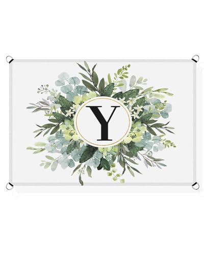 Boanket Sun Shade Sail 6.5' x 10', Eucalyptus Leaves UV Block Sun Sails Shades, Y Monogram Letter Watercolor Teal Botanical Shade Cloth for Patio Deck Garden Lawns Beach Backyard