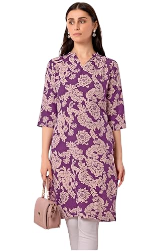 Image of Sidhidata Rayon Floral Printed Kurti | Straight Kurti for Girls | Women's Casual Printed Kurta | Kurti for Women (Kurti Olivia)