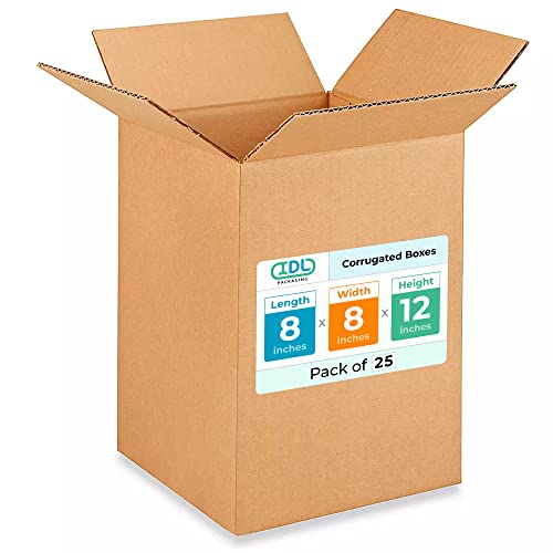 Small Moving &amp; Shipping Boxes 8"L x 8"W x 12"H (25-Pack) - Extra Strength 200 lb vs Regular - Corrugated Durable Packing Boxes - Small Box for Moving - Corrugated Cardboard Box by IDL Packaging
