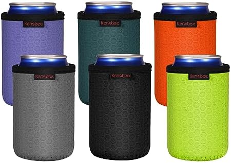 Cosmos Pack Of 5 Non Skid Full Flat Bottom Neoprene 12 OZ Can Cooler Sleeves Can Insulated Cover For Soda Beer And Water Bottles For 12 Oz Slim Can Size