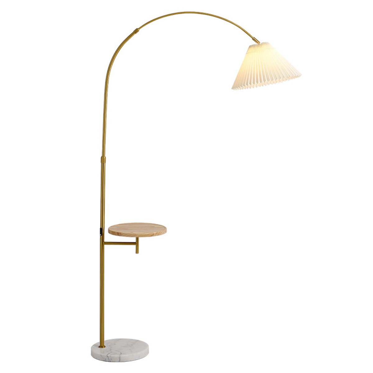 HGJHJJHK Gold Floor Lamp Sofa Side Arc Floor Lamps Pleated Linen Shade Tall Light with Tray Nordic Creativity Iron Pole Lamp Corner Reading Vertical Light Marble Base for Home Office