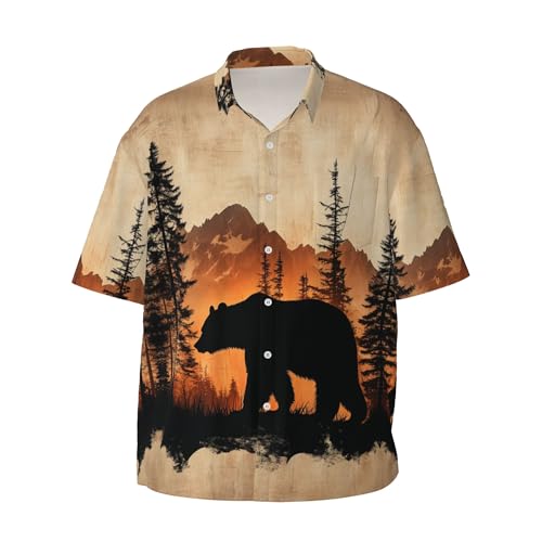 Yesad Mens Short Sleeve Button Up Shirts, Bear Forest Shirt, Novelty Cool Stylish Graphic Shirts, Casual Button Down Shirt Nature Lover Gifts (Bear, Large)