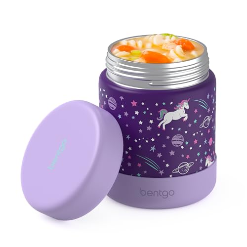Image of Bentgo Kids Stainless Steel Leak-Proof Food Jar for Hot or Cold Food | 11 fl oz Double Insulated Container with Removable Silicone Bumper, Dishwasher Safe, Easy Open Lid, Ages 3+ (Unicorn)