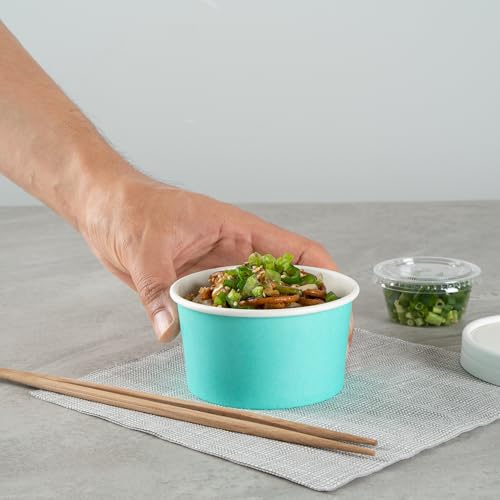 Image of Restaurantware Coppetta 8 Ounce Dessert Cups, 50 Disposable Ice Cream Cups - Lids Sold Separately, Sturdy, Turquoise Paper FroYo Bowls, Striped, For Hot And Cold Foods, Perfect For Gelato (Pack of 2)