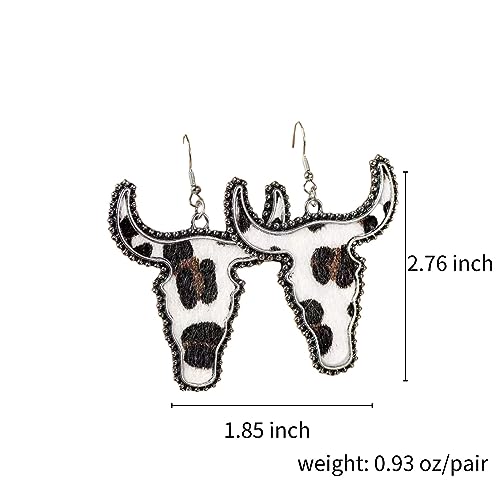 Western Cowgirl Earrings Cow Cattle Head Leather Dangle Earrings Bohemian Vintage Handmade Turquoise Animal Print Earrings3