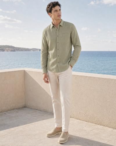 Image of Nobero Breezy Premium Linen Cotton Shirt for Men | Stylish Casual Shirts for Men | Semi Cut Collar | Box Pleat | Curved Hem | Regular Fit | Full Sleeve | S-XXXL